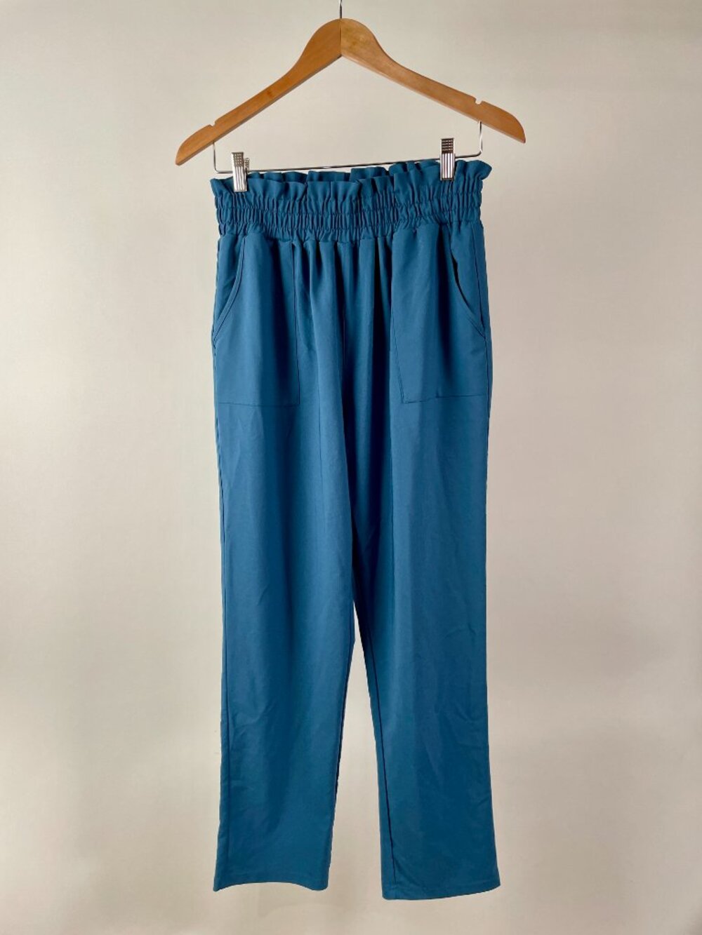 Grace Karin High Waisted Paperbag Pants, Straight Leg, Slate Blue, Size XL